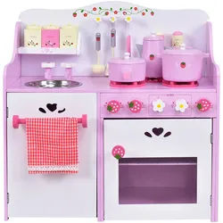 Costway Eck-Spielküche Pink , Holzwerkstoff , 29.5x62x60 cm , Spielzeug, Kinderküchen