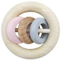 HESS SPIELZEUG Greifspielzeug Babyspielzeug Rundrassel mit 3 Ringen rosa BxLxH 85x40x85mm NEU blau|rosa