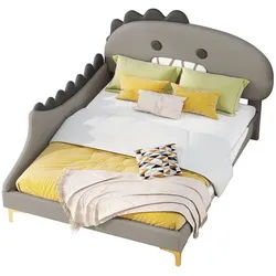 Okwish Kinderbett Cartoon Dinosaurier 140/200 cm Grau aus Pu , Leder , 140x200 cm , Babymöbel & Kindermöbel, Kinderzimmer & Jugendzimmer, Kinderbetten