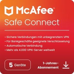McAfee VPN Safe Connect ; 5 Geräte 1 Jahr