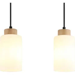 GLOBO LIGHTING Hängeleuchte ROWENA, ohne Leuchtmittel, Holz-Pendelleuchte breit, Opalglas, E27, kürzbar braun 10 cm x 60 cm x 120 cm