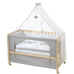 Roba Babybett Jumbo twins grau 5er-Set 60 x 120 cm , Naturfarben, Grau , Holzwerkstoff , 60x120 cm , Babymöbel, Babybetten, Beistellbetten