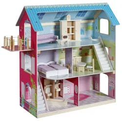 roba® Puppenhaus inkl. Puppenmöbel, Puppenvilla, liebevoll bedruckt bunt