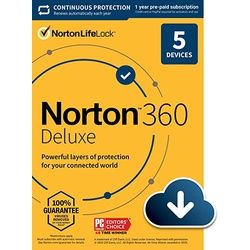 Norton 360 Deluxe (1 Jahr / 5 Geräte) + 50 GB Cloud-Speicher (Neueste Version + kostenlose Updates)