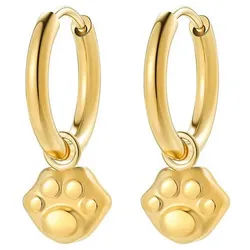 Hey Happiness Paar Creolen mit Pfote Anhänger, verspielt, Filigrane Paw Charm Creolen für Damen & Mädchen, aus Edelstahl goldfarben