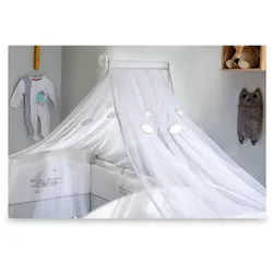 Möbel-Zeit Betthimmel COTTON Moskitonetz mit Wolken inklusive Befestigungsstange (Moskitonetz mit Wolken inklusive Befestigungsstange), für Babybetten mit der Größe 60x120, 70x130, 75x160, 80x180 geeignet