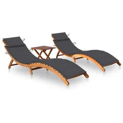 vidaXL Gartenliege Sonnenliegen 2 Stk. mit Tisch und Auflagen Massivholz, 1 St. grau