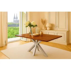 SAM® Baumkantentisch Spider, massives Akazienholz, Baumkante, Metallgestell Spider-Form braun 160 cm x 77 cm x 85 cm