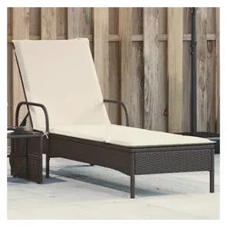 vidaXL Gartenliege, Sonnenliege mit Rollen und Auflage Schwarz Poly Rattan