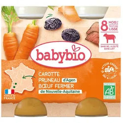 Babybio Menü Karotte, Pflaume aus Agen, Rindfleisch vom Bauernhof aus Nouvelle-Aquitaine