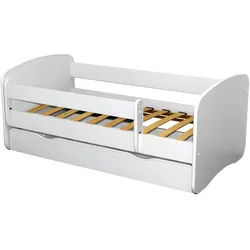 Bubema Belfino – Kinderbett mit Rausfallschutz und Schubkasten, inkl. Lattenrost, verschiedene Größen - weiß/70 x 140 cm