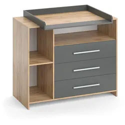Vicco Wickelkommode Oskar Goldkraft Eiche 113 x 100 cm , Anthrazit, Sonoma Eiche , Holzwerkstoff , 7 Fächer , Rechteckig , 113x100x53 cm , Babymöbel & Kindermöbel, Babyzimmer, Wickelkommoden & Zubehör, Wickelkommoden