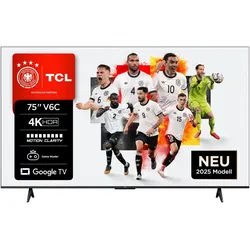 TCL 75V6CX1 LED-Fernseher (189 cm/75 Zoll, 4K Ultra HD, Google TV, Smart-TV, 4K HDR, Multi-HDR, Dolby Vision, Game Master, Smart TV, Apple TV) schwarz