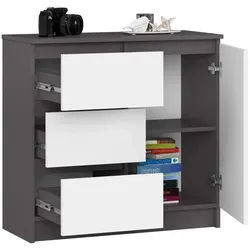 Raumhirsch Furniture Kommode mit 3 Schubladen, 1 Schranktür, 80 cm breit Holz Schrank, (viele Farbvarianten - Maße: 80 x 77 x 35 cm) - Hochwertig & stabil grau|weiß