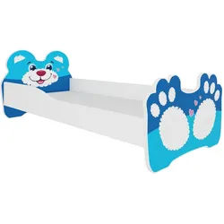 Feldmann-Wohnen Kinderbett Bear weiß / Motiv blauer Bär 88 / 164 / 63cm , Blau, Weiß , Holzwerkstoff , Rechteckig , 80x160 cm , Babymöbel & Kindermöbel, Kinderzimmer & Jugendzimmer, Kinderbetten