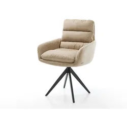 Esszimmerstuhl Abelia-Flex mit Armlehnen Mikrofaser Beige Vintage Kreuzgestell kantig Schwarz