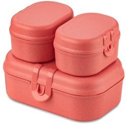 Koziol Lunchbox Set PASCAL READY MINI, 3-teilig, Robuste Frühstücksdosen mit sicherem Clipverschluss, 1 Set, Farbe: koralle