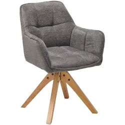 Mid.you Armlehnstuhl , Eichefarben, Dunkelgrau , Holz, Textil , Eiche , massiv , Drehkreuz , 63x83x61 cm , inklusive Armlehnen , Esszimmer, Esszimmerserien