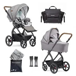 Gesslein Kinderwagenset , Braun, Weiß, Hellgrau, Mintgrün , Textil , 57x129x100 cm , Made in Germany, EN 1888, UV 50+ , Feststellbremse, Federung, kugelgelagerte Räder, für Babyschale geeignet, Griff in Lederoptik, Reflektorstreifen,5-Punkt-Gurt, Gurtschoner, Schutzbügel abnehmbar, Verdeck abnehmbar, Sichtfenster, Sitz umsetzbar,Matratze, zusammenklappbar, Bezug abnehmbar und waschbar , Baby on Tour, Kinderwagen, Kombikinderwagen