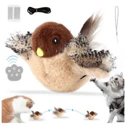 BlingBin Tierkuscheltier Interaktives Katzenspielzeug Vogel, elektrisches Katzenspielzeug, Weicher Samt, 1er Set (5-tlg) Elektrisches Katzenspielzeug, USB wiederaufladbar grau