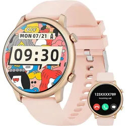 Hwagol Smartwatch (3,6 cm, android ios), Smartwatch Damen AMOLED Display Telefonfunktion IP68 Zyklustracking goldfarben
