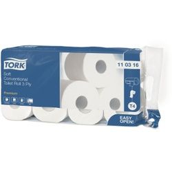 Tork Kleinrollen Toilettenpapier T4 Premium, 3-lagig, weiß, Perforiert & mit Dekoprägung, extra weich, 1 Packung = 8 Rollen à 250 Blatt