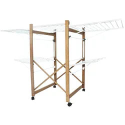 Kitchen Move Wäscheständer mit Rollen USHUAIA weiß 32M Aluminium holzfarben
