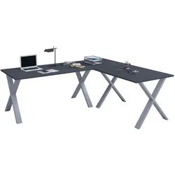 Mid.you Eckschreibtisch , Anthrazit, Silberfarben , Metall, Holzwerkstoff , X-Form , 130x76x130 cm , seitenverkehrt montierbar , Büromöbel, Schreibtische, Eckschreibtische