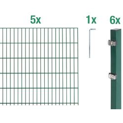 Doppelstabmattenzaun, (Set), grün, 140 cm hoch, 5 Matten für 10 m, 6 Pfosten, 58409225-0 grün H/L: 140 cm x 10 m