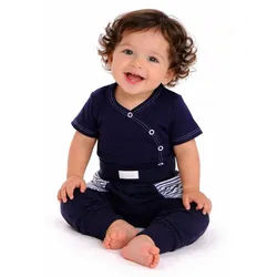La Bortini Body & Hose Baby Anzug 2Tlg Body Wickelbody Hose in Blau gestreift (2-teilig, Anzug für Jungen, Erstlingsset) aus weicher Baumwolle, 44 50 56 62 68 74 80 86 92 98 blau 44-50