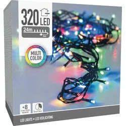 LED-Lichterkette bunt, 320 LEDs, Grünes Kabel, Innen/Außen, 27m, 8 Funk.