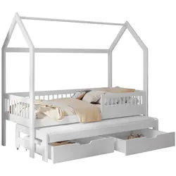 Mirjan24 Hausbett Asher 90 , Weiß , Holz , Kiefer , 2 Schubladen , Rechteckig , 90x200 cm , Babymöbel & Kindermöbel, Kinderzimmer & Jugendzimmer, Kinderbetten, Spielbetten