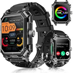 Rogbid S3P Smartwatch (5,2 cm, Android iOS), Militär Smartwatch Herren mit AMOLED Display, 120 Sportmodi, 5ATM schwarz