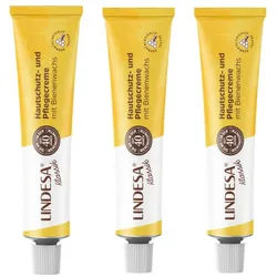Lindesa Handcreme K Klassik Hautschutzpflegecreme mit Bienenwachs Handcreme 50 ml, 3-tlg., gelbe Alu-Tube
