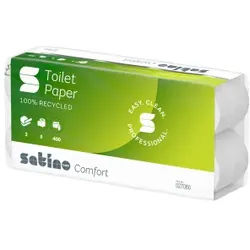 Satino comfort Toilettenpapier Kleinrollen, MT1-kompatibel, Klopapier 2-lagig aus 100% Recycling-Material, 1 Paket = 6 Packungen x 8 Rollen à 400 Blatt