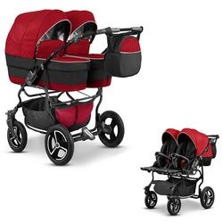 Elcar Zwillingswagen Zwillingskinderwagen 2 in 1 Twin Star - 10 Teile - in 16 Farben rot|schwarz