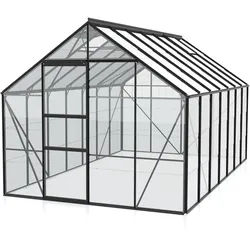 Vitavia Gewächshaus Merkur 11500 inkl. 2 Dachfenstern - 11,5 m2 -schwarz-3 mm Einscheibensicherheitsglas