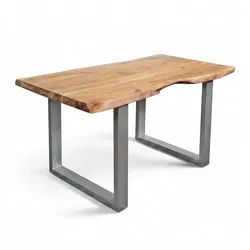 SAM® Baumkantentisch Paulina, Akazienholz, Baumkante, Metallgestell nach Wahl, bis 3 Meter lieferbar beige U-Gestell | 120 cm x 77 cm x 80 cm