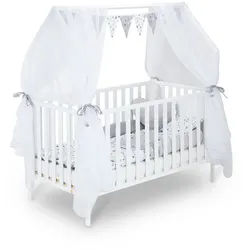 FabiMax Kinderbett Hausbett Schlafmütze 140 x 70 cm Liegefläche, weiß lackiert, Kiefernholz massiv, Gitterbett, Umbaubar zum Juniorbett