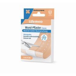 Lifemed® Wundpflaster Classic, latexfrei, Besonders widerstandsfähig, robuster Halt, atmungsaktiv, latexfrei, 1 Packung = 4 Boxen á 1 Stück, 1 m x 6 cm