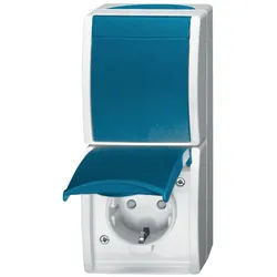 Busch-Jaeger 2601/6/20 EBW-53 Kombination Schutzkontakt Steckdose Safety+ mit Wippschalter, Aus- und Wechselschaltung, grau / blaugrün