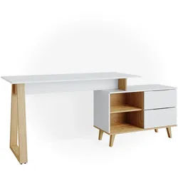 Vicco Schreibtisch Nautica Weiß 138 x 60 cm mit Schubladen Xl , Holzwerkstoff , 5 Fächer , 2 Schubladen , Rechteckig,Rechteckig , 138x77x60 cm , Büromöbel, Schreibtische, Computertische