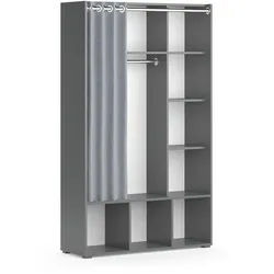 Vicco Kleiderschrank Luigi Grau 105.8 x 178.1 cm mit Vorhang-Kleiderstange , Grau, Grau , Holzwerkstoff , 9 Fächer , Rechteckig , 38x178.1x105.8 cm , Schlafzimmer, Kleiderschränke