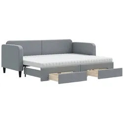vidaXL Bett, Tagesbett Ausziehbar mit Schubladen Hellgrau 80x200 cm Stoff