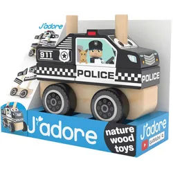 Polizeiauto , Multicolor , Holz, Metall , Kiefer, Ahorn , massiv , 6.5x8.5x10.5 cm , EN 71 , transportierbar , Spielzeug, Holzspielzeug