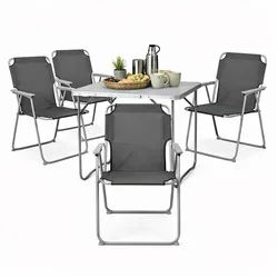 Mojawo Essgruppe 5-teiliges Campingmöbel Outdoormöbel Set Alu L80xB60xH68cm Anthrazit weiß