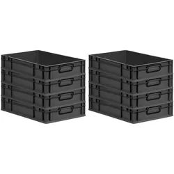 PROREGAL SuperSparSet 8x Eurobox NextGen Color, HxBxT 12x40x60cm, 23 Liter, Griffe schwarz zu, Schwarz, Eurobehälter, Transportbehälter