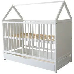 Kids Collective Babybett 60x120 cm mit Schublade in weiß , Weiß , Holz , Kiefer , 60x120 cm , Babymöbel & Kindermöbel, Kinderzimmer & Jugendzimmer, Kinderbetten, Spielbetten