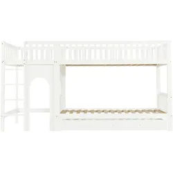 Oxeza Etagenbett 90/200 cm Weiß mit Schubladen und gerader Leiter , Holz , Mode , Rechteckig , 90x200 cm , Babymöbel & Kindermöbel, Kinderzimmer & Jugendzimmer, Stockbetten