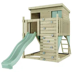OutdoorToys Spielturm Stelzenhaus Polarstern, aus Holz in Mintgrün mit Rutsche, Kletterwand grün